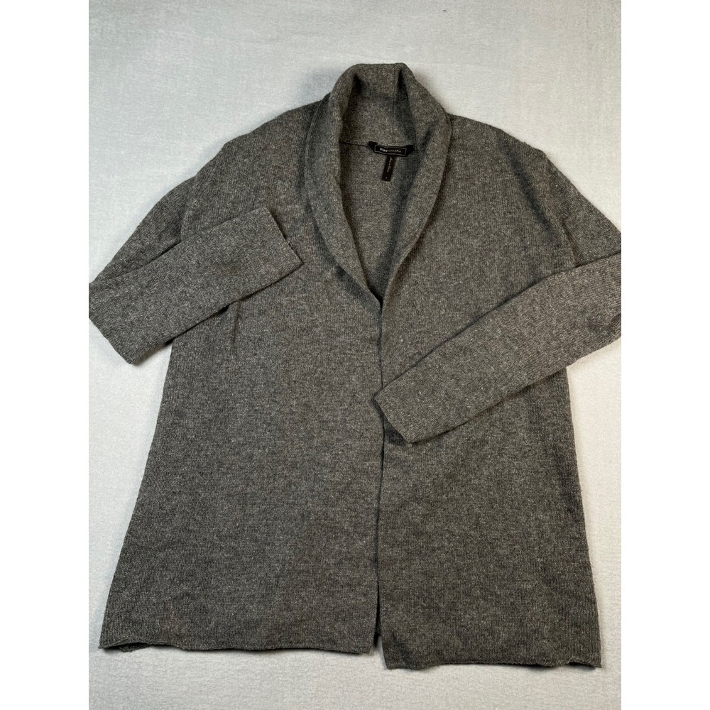 BCBGMAXAZRIA Gray Knit Open Front Cardigan Sweater Shawl Collar wool blend snall